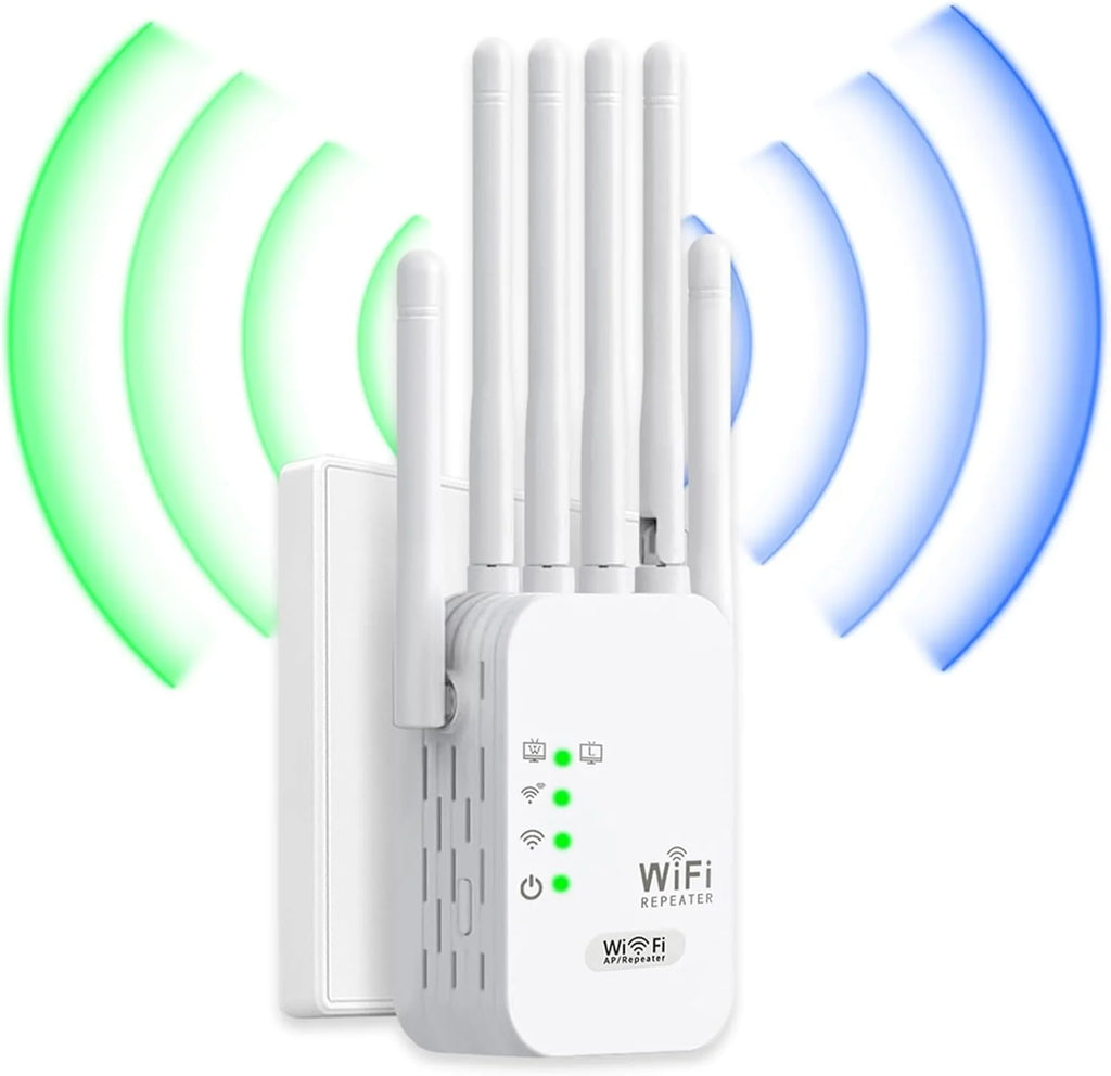 Repetidor & Amplificador WiFi 1200M Doble Banda 5GHz + 2.4GHz · 6 Antenas · Cobertura 360°